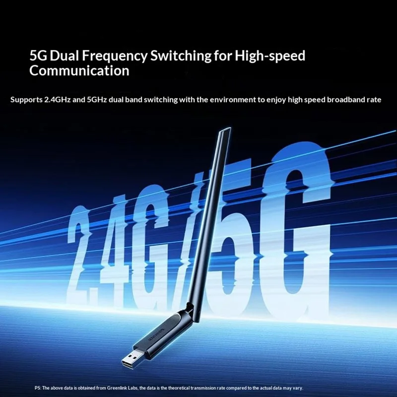 UGREEN CM763-35265 AX900 USB WiFi6 Adapter Dual Band 2.4G / 5G Wireless Network Card with 6dBi External Antenna - Black