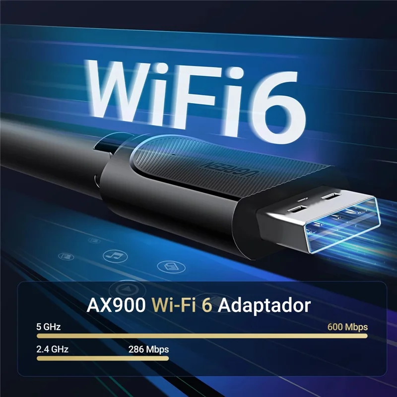 UGREEN CM763-35265 AX900 USB WiFi6 Adapter Dual Band 2.4G / 5G Wireless Network Card with 6dBi External Antenna - Black