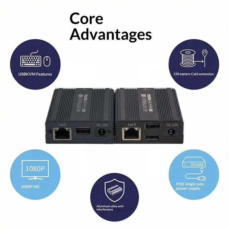 ET1815 150m Ethernet Cable KVM HD Extender for Remote Control (1 Transmitter+1 Receiver) - EU Plug