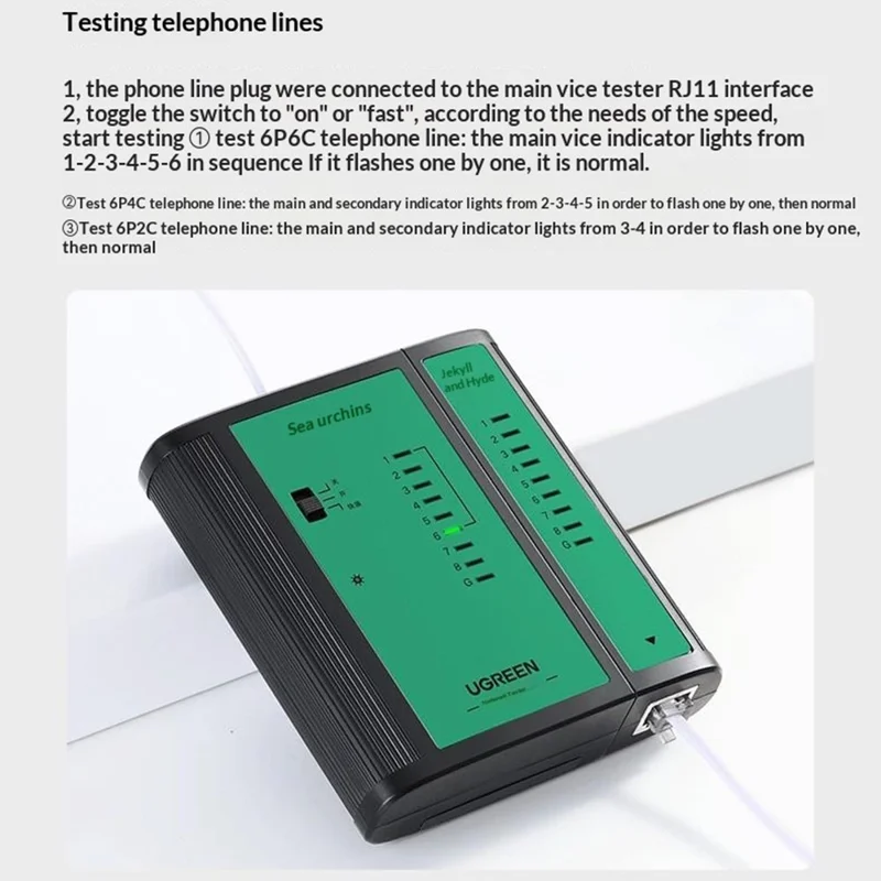 UGREEN NW167 10950 2-i-1 netværks- og telefonlednings-tester med RJ45 / RJ11 interface linjedetektor og tracker