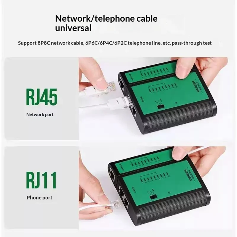 UGREEN NW167 10950 2-i-1 netværks- og telefonlednings-tester med RJ45 / RJ11 interface linjedetektor og tracker
