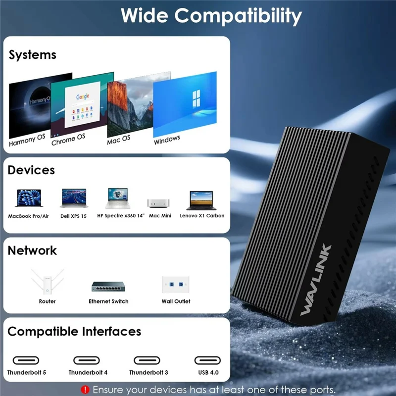 WAVLINK NWU342G 10 Gbps Ethernet-adapter av aluminiumlegering RJ45 Nätverkskonverter för MacBook Windows - Svart