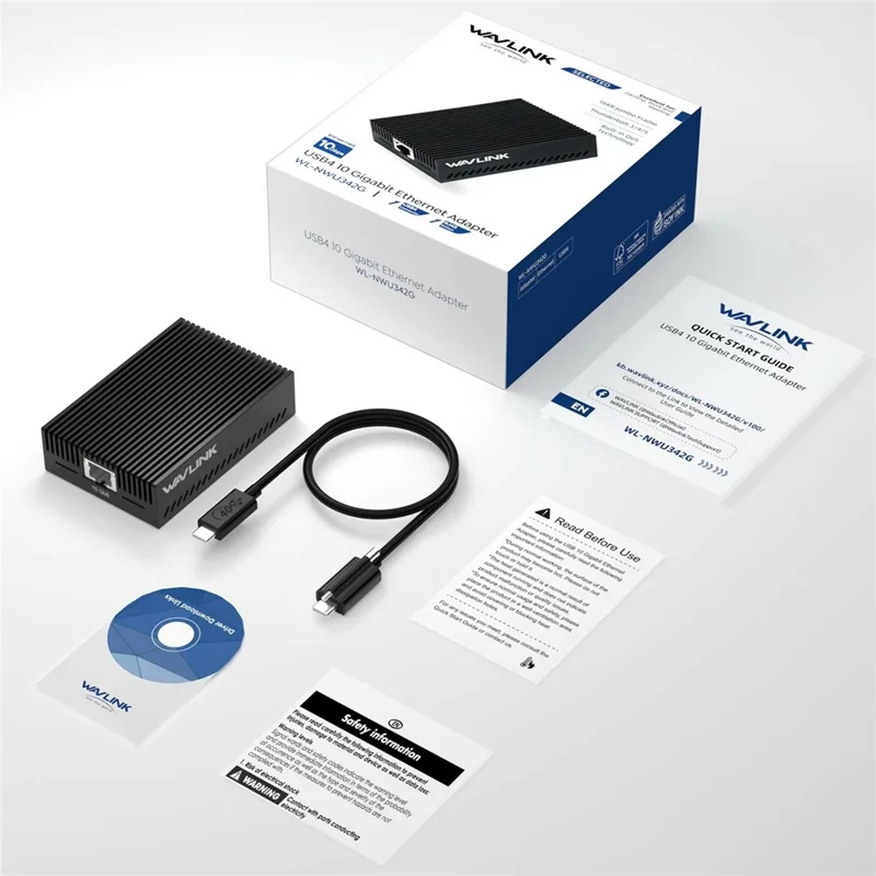 WAVLINK NWU342G 10 Gbps Ethernet-adapter av aluminiumlegering RJ45 Nätverkskonverter för MacBook Windows - Svart