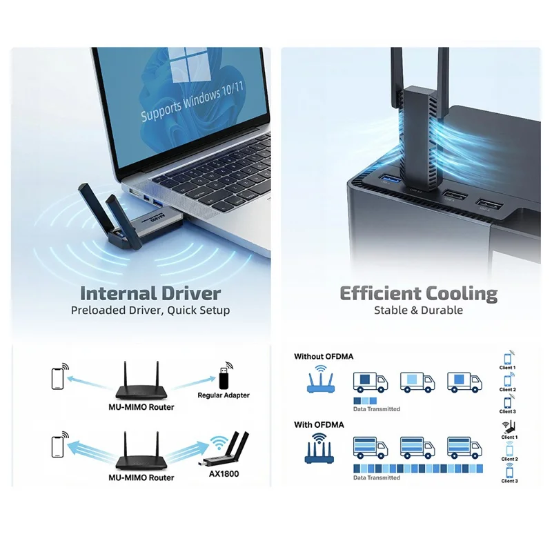 AX1800 USB 3.0 WiFi 6 Adapter 1800Mbps 5GHz / 2.4GHz Dual Band Wireless Network Card for PC Desktop - Black