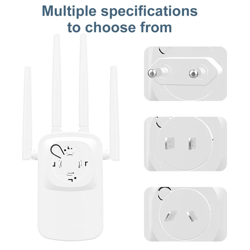 RE1200D 1200Mbps WiFi Extender Repeater 4 Antennas Dual Band Wireless Network Signal Booster for Home Office - US Plug