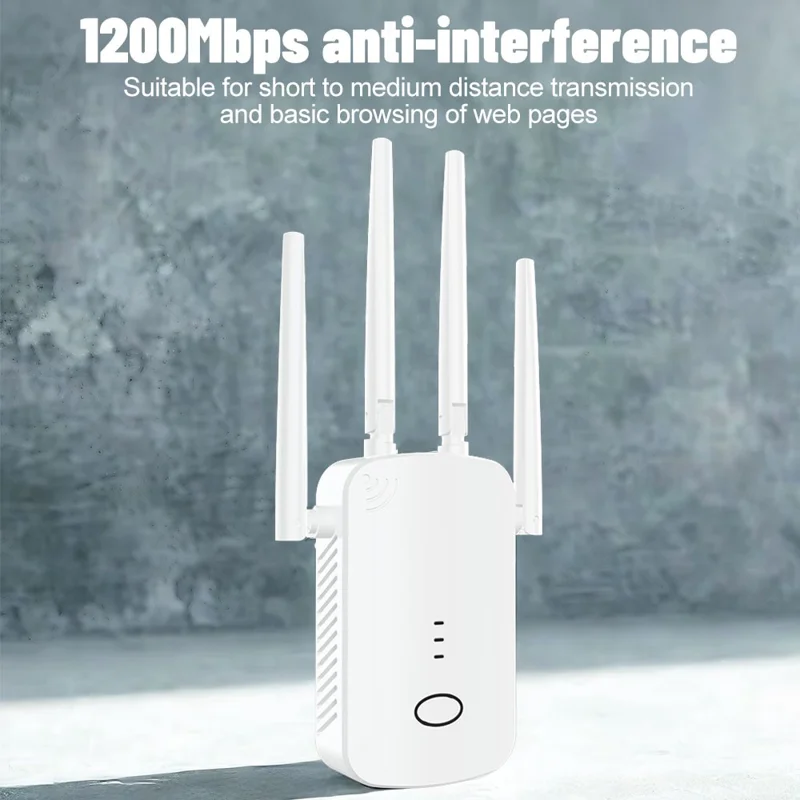 RE1200D 1200Mbps WiFi Extender Repeater 4 Antennas Dual Band Wireless Network Signal Booster for Home Office - US Plug