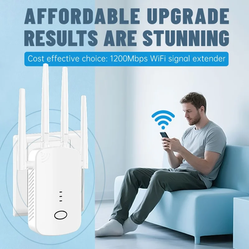 RE1200D 1200Mbps WiFi Extender Repeater 4 Antennas Dual Band Wireless Network Signal Booster for Home Office - US Plug