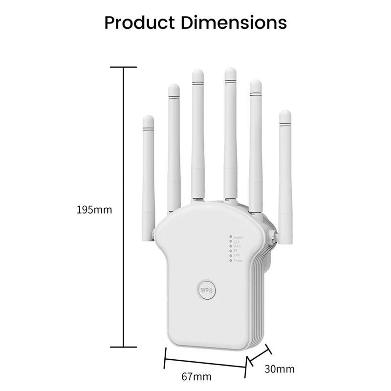 RE300LN 300Mbps WiFi Repeater Range Extender 6 Antennas Wireless Network Signal Booster for Home Office - US Plug