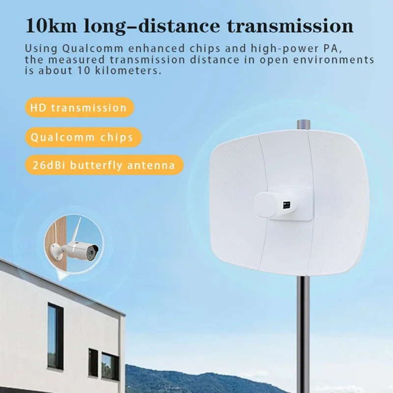 WB5830L Outdoor 5,8-GHz-WLAN-Brücke 300 Mbps 26 dBi 10 km Reichweite IP65 wasserdicht Netzwerkbrücke für Überwachung – US-Stecker