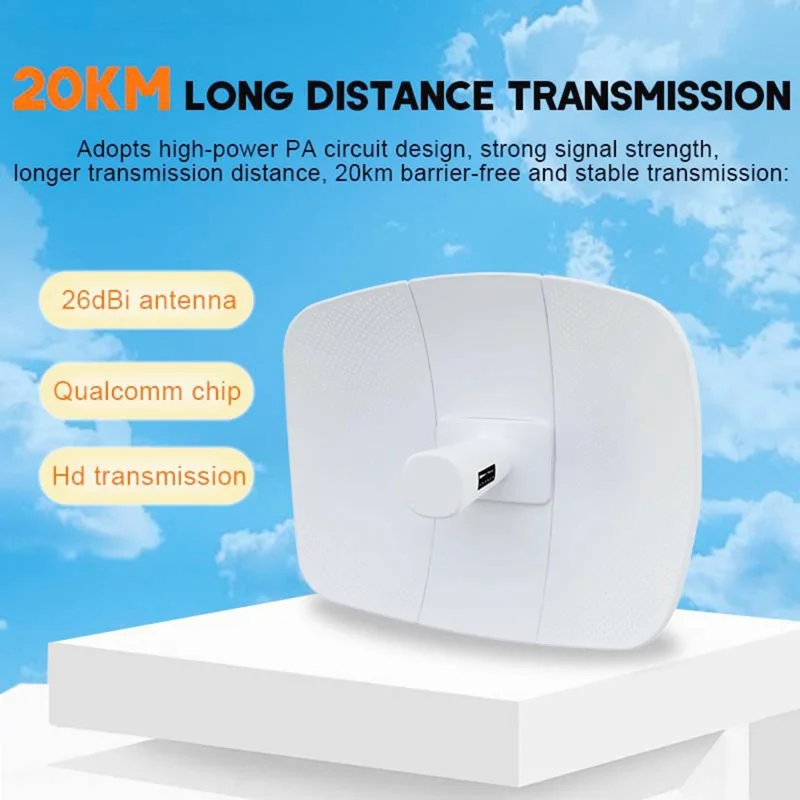 WB5891L Outdoor 5,8-GHz-Wireless-Bridge 900 Mbps 26 dBi 20 km Reichweite IP65 wasserdicht Netzwerkbrücke für Überwachung – US-Stecker