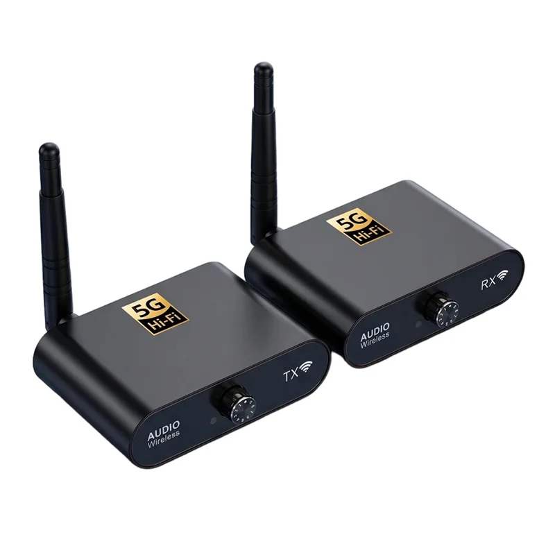AU5810 5.8G Wireless Audio Transmitter Receiver Set 100M Range 1TX to 10RX Hi-Fi AUX Adapter for Multi-Room - Black