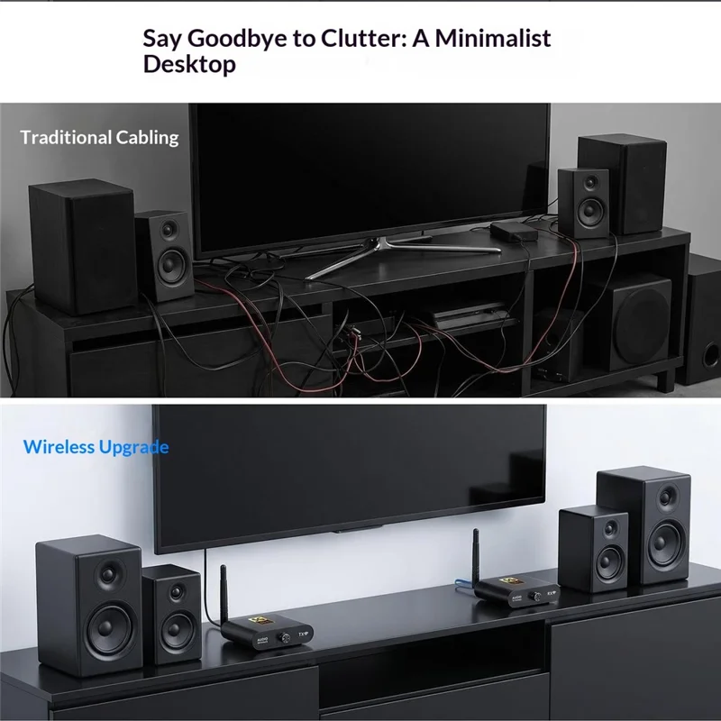 AU5810 5.8G Wireless Audio Transmitter Receiver Set 100M Range 1TX to 10RX Hi-Fi AUX Adapter for Multi-Room - Black