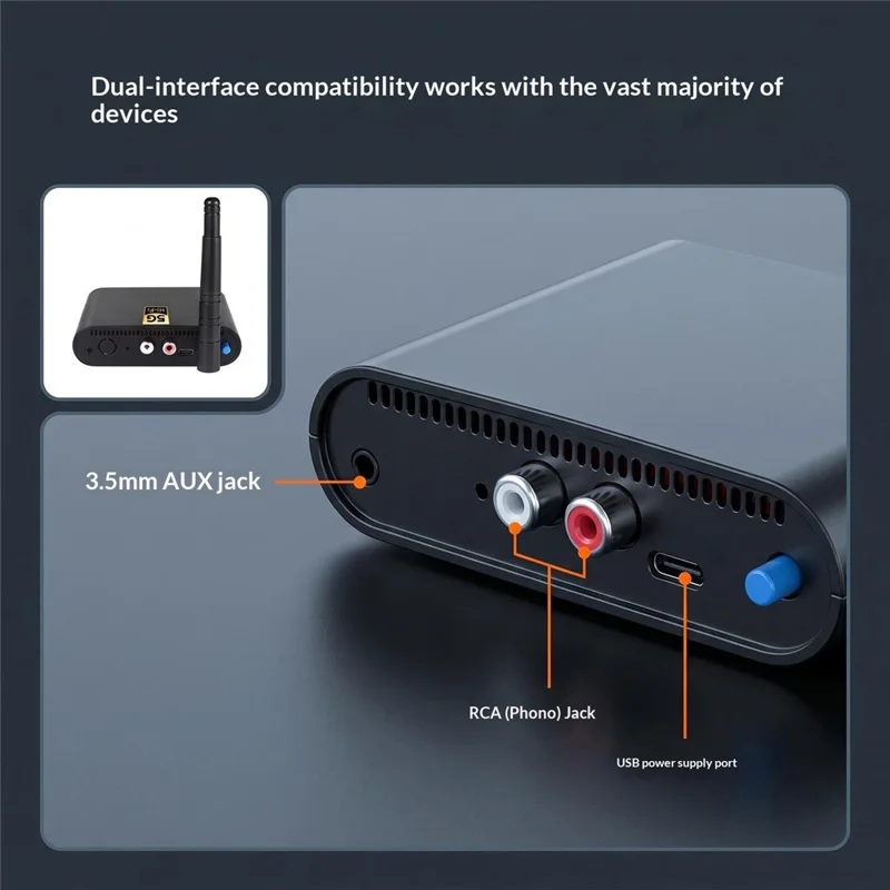AU5810 5.8G Wireless Audio Transmitter Receiver Set 100M Range 1TX to 10RX Hi-Fi AUX Adapter for Multi-Room - Black