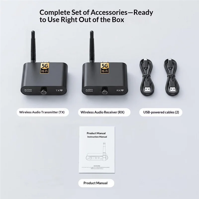 AU5810 5.8G Wireless Audio Transmitter Receiver Set 100M Range 1TX to 10RX Hi-Fi AUX Adapter for Multi-Room - Black