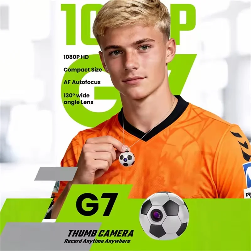 G7 Thumb Camera Mini Soccer Style 1080P HD 130° Wide Angle Wearable Sports Camera - White