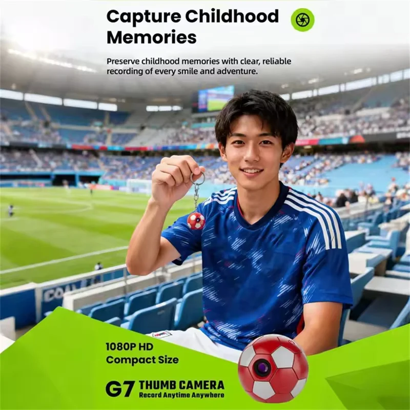 G7 Thumb Camera Mini Soccer Style 1080P HD 130° Wide Angle Wearable Sports Camera - White