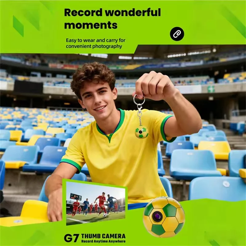 G7 Thumb Camera Mini Soccer Style 1080P HD 130° Wide Angle Wearable Sports Camera - White