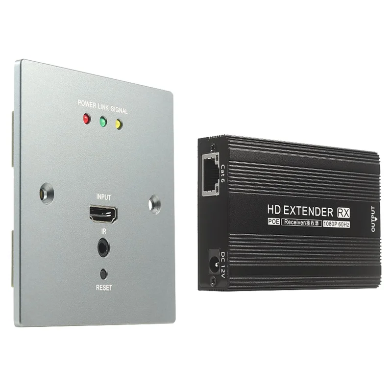 MEASY WP1815HD 1080P 60Hz HD Wall-Plate Extender POE 150m RJ45 Transmitter Receiver Kit - EU Plug