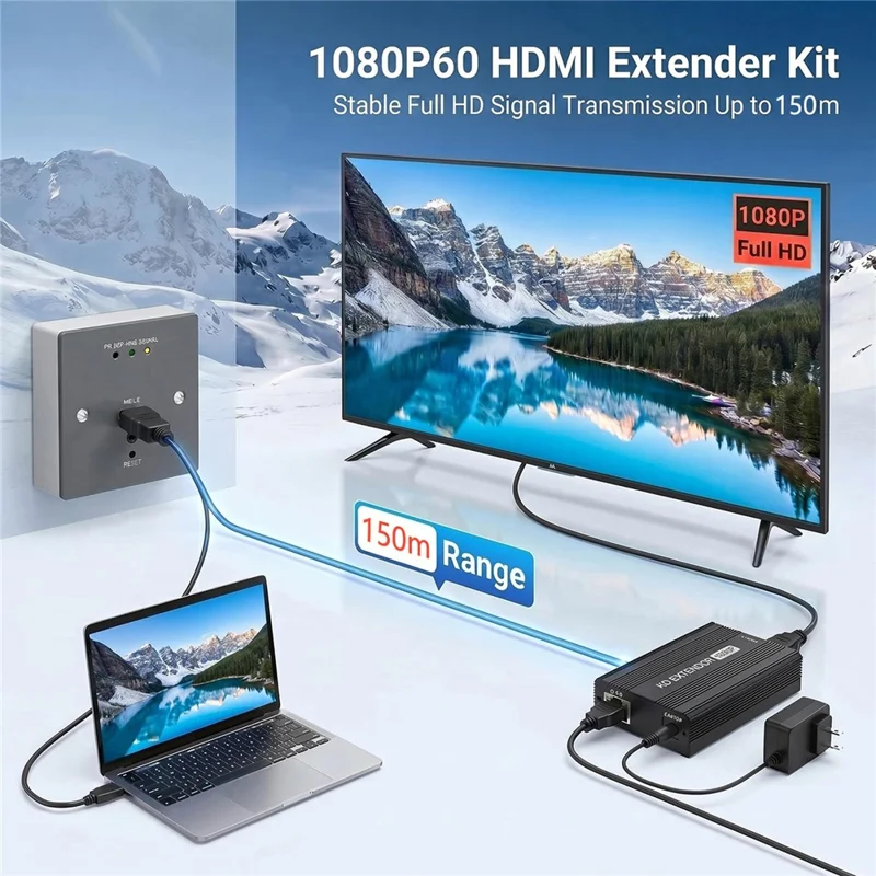 MEASY WP1815HD 1080P 60Hz HD Wall-Plate Extender POE 150m RJ45 Transmitter Receiver Kit - EU Plug