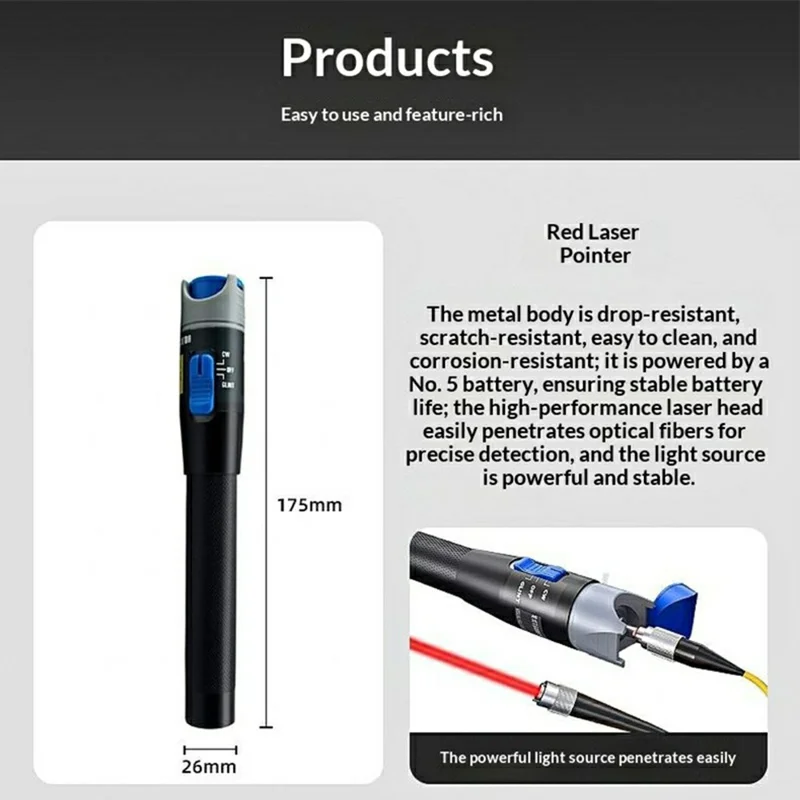 B206 10KM Visual Fault Locator Kit Aluminum Alloy Fiber Tester with Storage Case