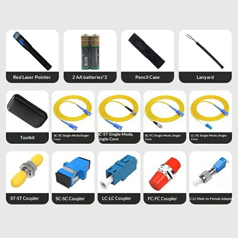 B214 650nm 10km Visual Fault Locator Fiber Optic Tester Tool Kit with Simplex Patch Cord Fiber Coupler