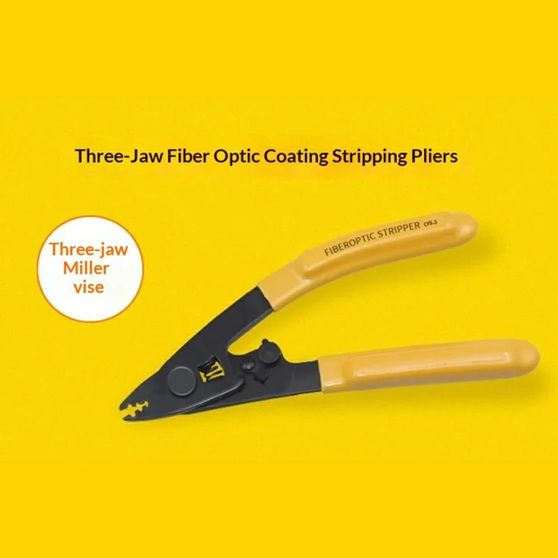 Three-Jaw Fiber Optic Coating Stripping Pliers Auto-Locking Blade for Field Work - Yellow