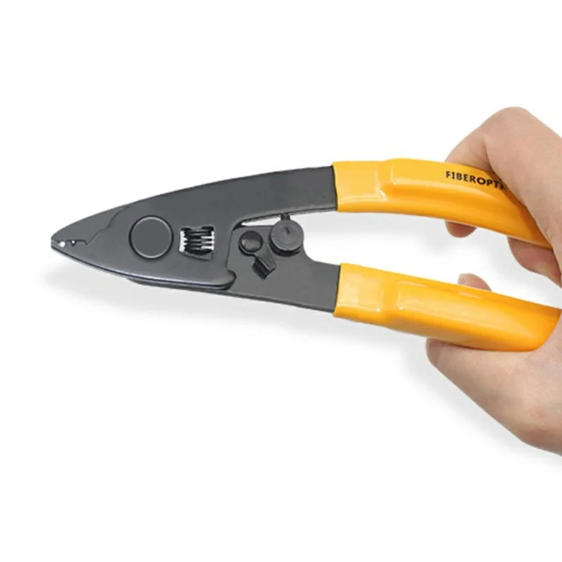 Three-Jaw Fiber Optic Coating Stripping Pliers Auto-Locking Blade for Field Work - Yellow