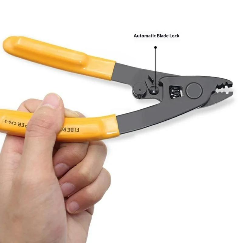 Three-Jaw Fiber Optic Coating Stripping Pliers Auto-Locking Blade for Field Work - Yellow