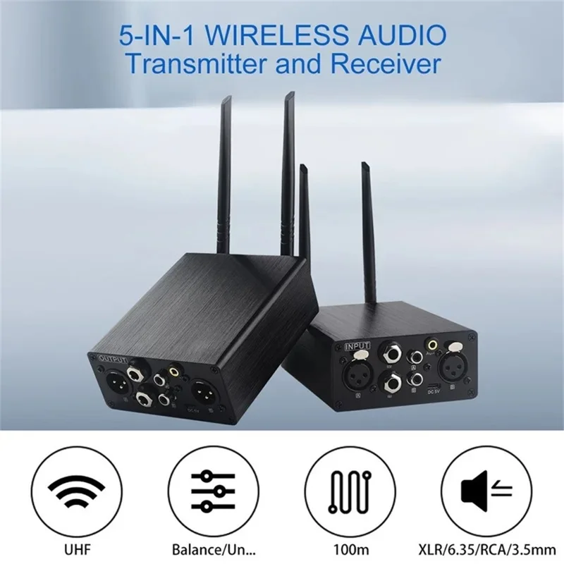 AU680AR3 1 Transmitter + 3 Receivers Wireless Audio Transmitter and Receiver UHF XLR 100m System - US Plug