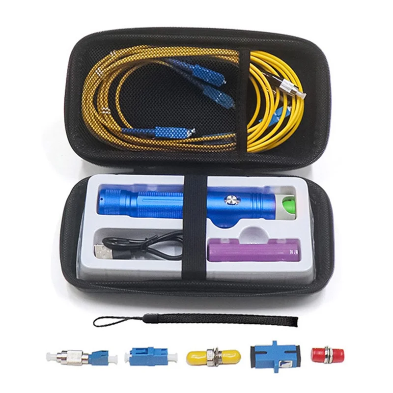 L514 10KM Fiber Optic Visual Fault Locator Kit with Coupler Single Mode Simplex Patch Cord and Rechargeable Lithium Battery