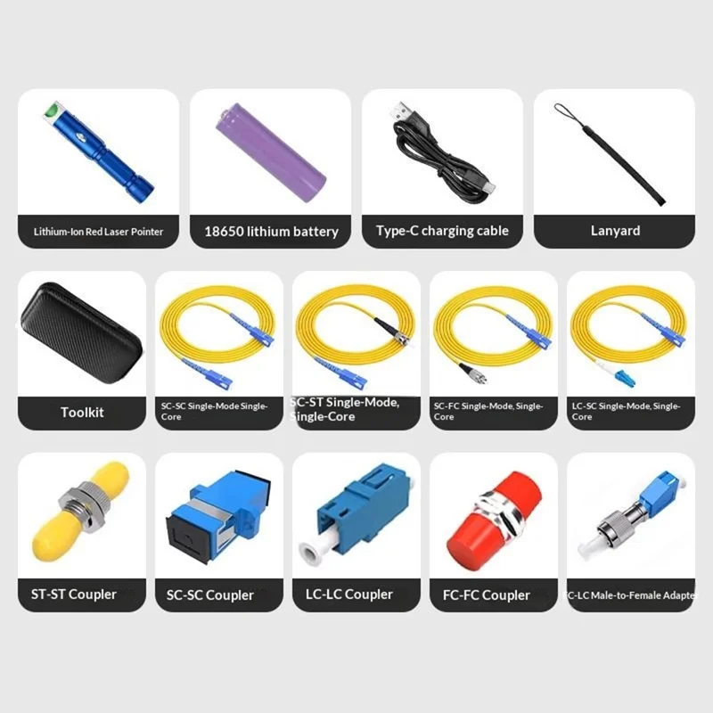 L514 10KM Fiber Optic Visual Fault Locator Kit with Coupler Single Mode Simplex Patch Cord and Rechargeable Lithium Battery
