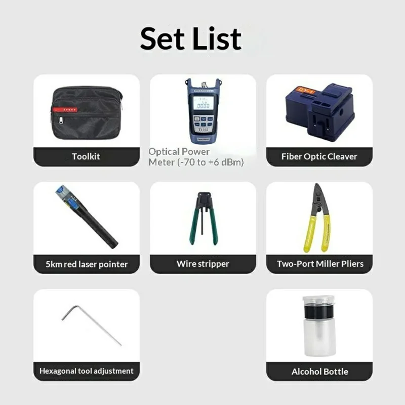 FTTH Fiber Optic Tool Kit Optical Power Meter 5km Visual Fault Locator with Storage Bag (without Battery)