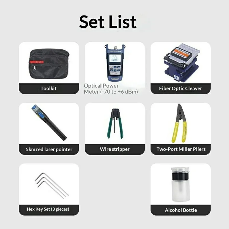 FTTH Fiber Optic Tool Kit with Optical Power Meter and Visual Fault Locator for Cold Splicing (without Battery)