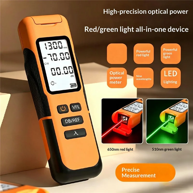 Y12-Y0500 Optical Power Meter 5km -70 to +6dBm 9 Wavelengths Visual Fault Locator for Fiber Testing FTTH - Orange