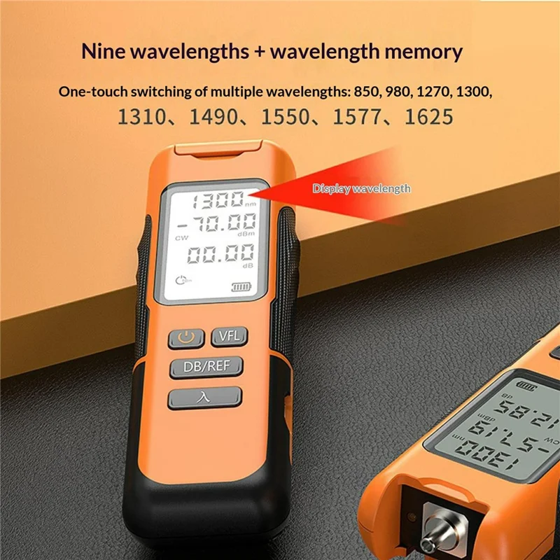 Y12-Y0500 Optical Power Meter 5km -70 to +6dBm 9 Wavelengths Visual Fault Locator for Fiber Testing FTTH - Orange