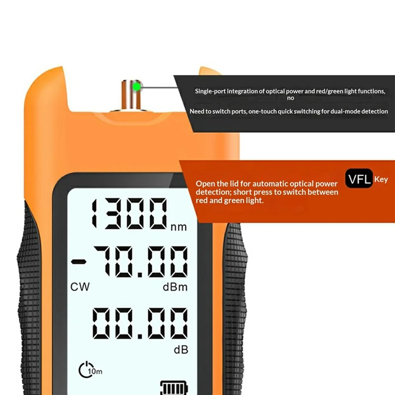 Y12-Y0500 Optical Power Meter 5km -70 to +6dBm 9 Wavelengths Visual Fault Locator for Fiber Testing FTTH - Orange