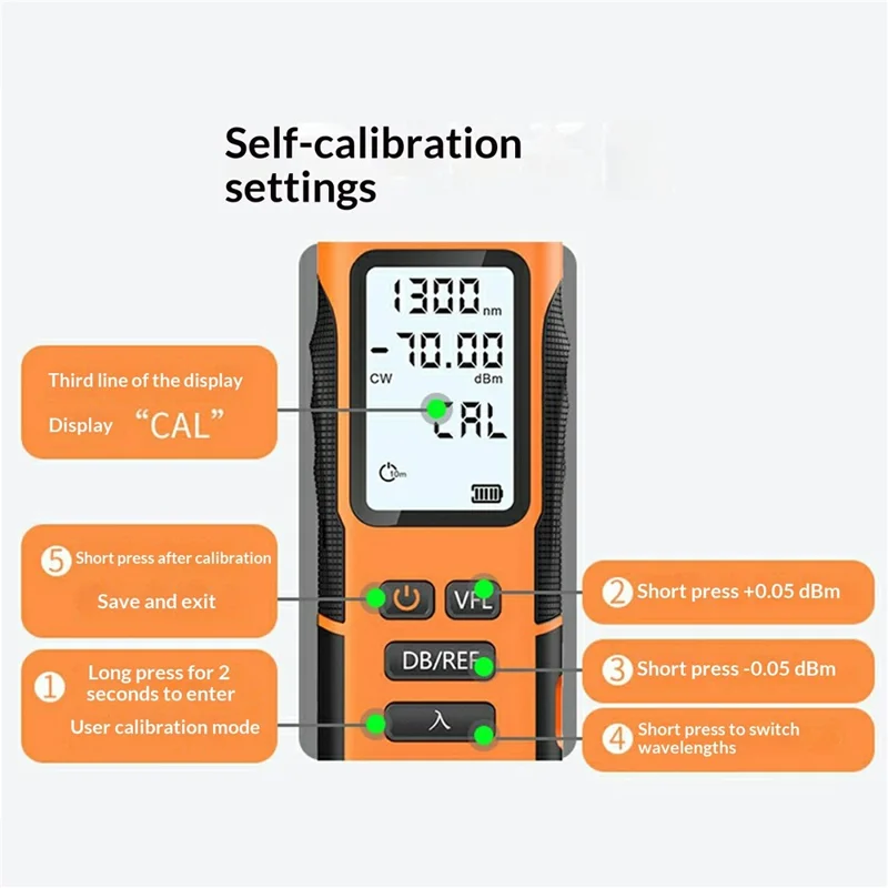 Y12-Y0500 Optical Power Meter 5km -70 to +6dBm 9 Wavelengths Visual Fault Locator for Fiber Testing FTTH - Orange