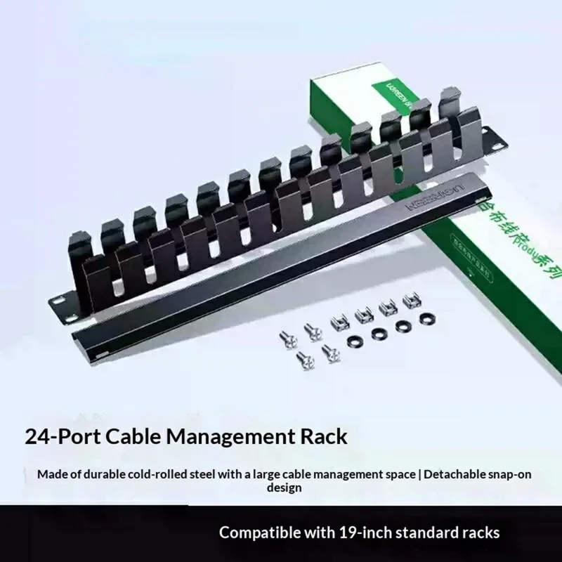UGREEN NW128 70424 24-Port 19 Inch 1U Cable Management Rack Ethernet Network Patch Panel Engineering Grade for Server Rack Organization - Black