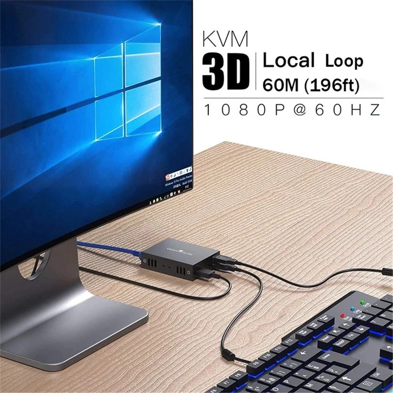 HKE60B HDMI KVM Extender 60m Single Network Cable 1080P@60Hz Keyboard Mouse Synchronization Extension - Black