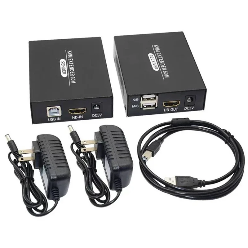 HKE60B HDMI KVM Extender 60m Single Network Cable 1080P@60Hz Keyboard Mouse Synchronization Extension - Black