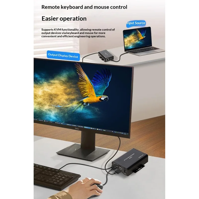4KHKE60A 60 m CAT5e / CAT6 HD KVM-forlænger, transmitter + modtager 4K USB KVM IR-retur til fjernstyret AV-styring / IT-rack - US-stik