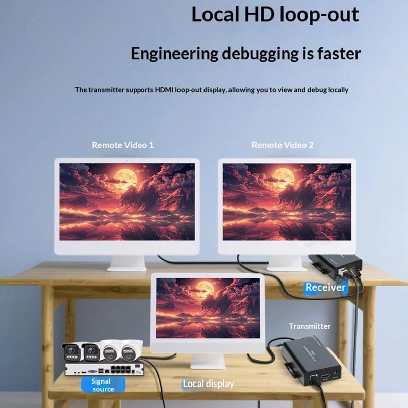 4KHKE60A 60 m CAT5e / CAT6 HD KVM-forlænger, transmitter + modtager 4K USB KVM IR-retur til fjernstyret AV-styring / IT-rack - US-stik