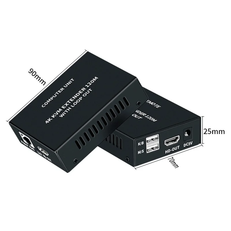 4KHKE120B HD KVM Extender Kit 120 m Over CAT5e  /  CAT6 4K HD Local Loop-Out USB KVM Remote Control Rack-Mountable for AV - EU Plug