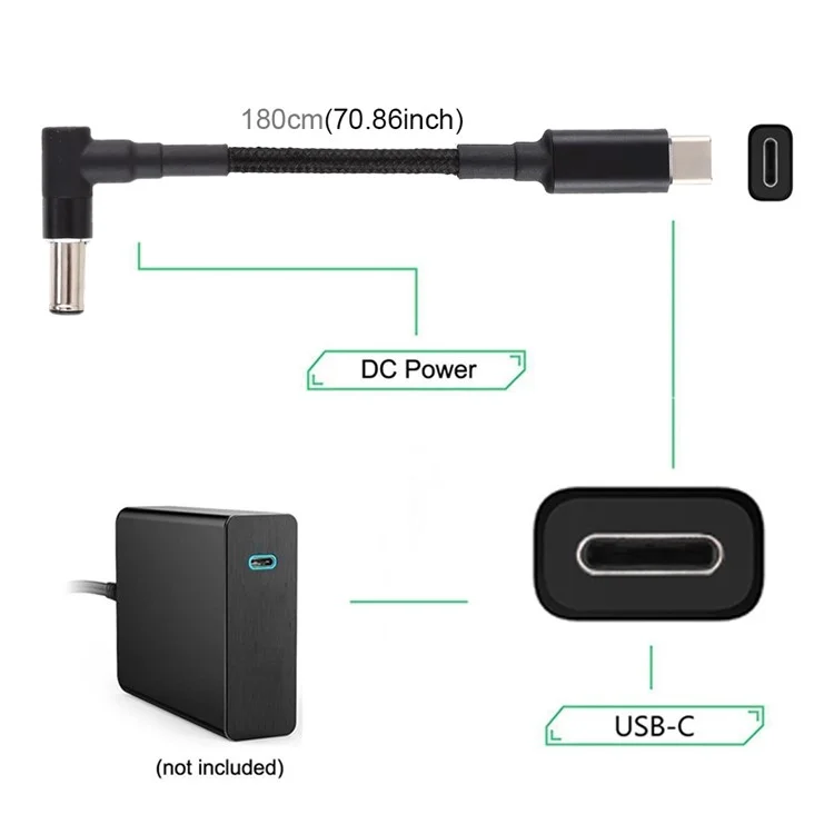 PD 100W 6.0 x 1.4mm Elbow Shape to Type-C Nylon Braided Power Charger Cable