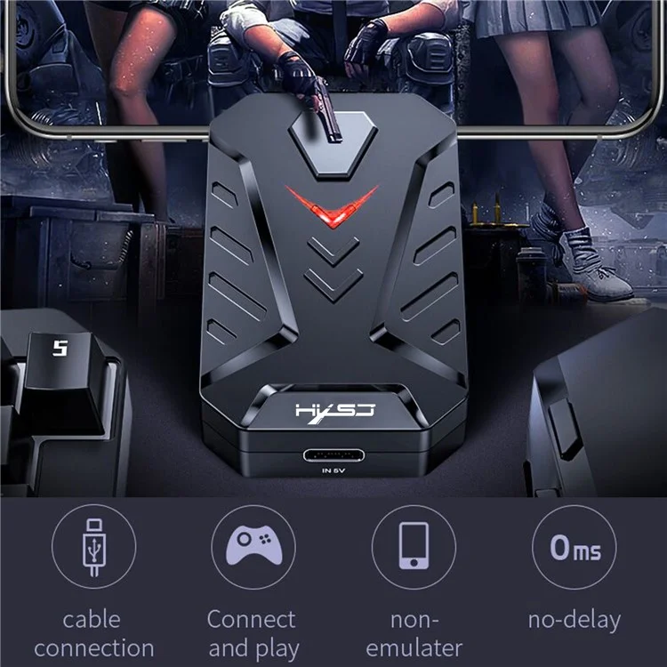 HXSJ P8 Wired Keireboard Converter Portable Mobile Gaming Клавиатура и Адаптер Мыши с 3 USB -портами Для Телефонов Android