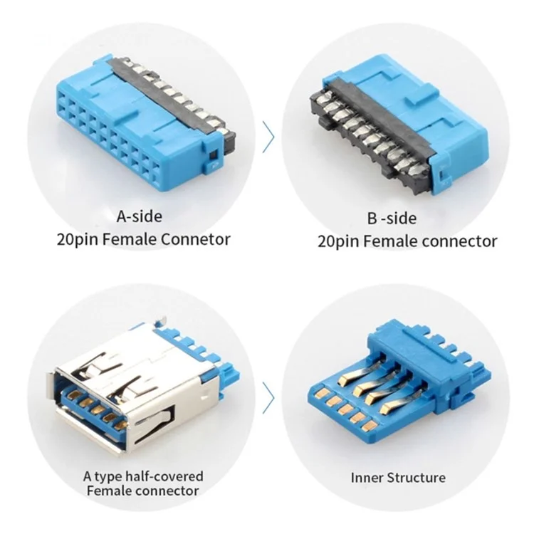0.5m Male to Female USB 3.0 Motherboard 20 Pin Header Extension Adapter Cable