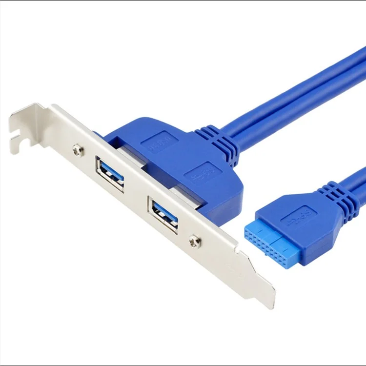 2 Port USB3.0 Hub 20Pin Header to Female F/2AF PCI Adapter Rear Panel Cable Extension PC Motherboard Parts (0.5m) - Blue