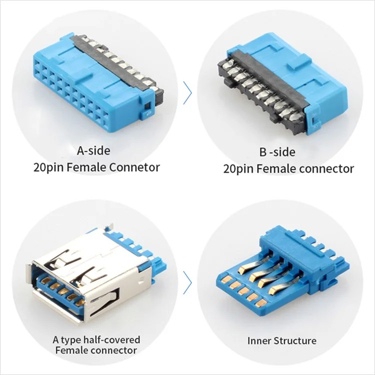 2 Port USB3.0 Hub 20Pin Header to Female F/2AF PCI Adapter Rear Panel Cable Extension PC Motherboard Parts (0.5m) - Blue