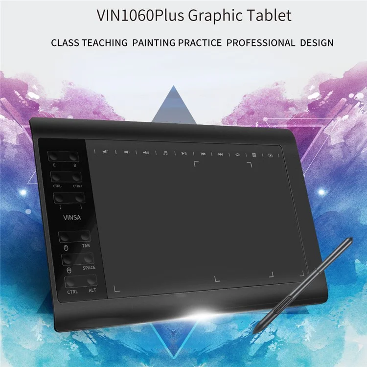 VINSA Tavoletta Grafica Elettronica Digitale Tavoletta da Disegno a Mano + Penna Sensibile alla Pressione con Film da Sensazione Manuale e Borsa da Trasporto Kit Set per Telefono Cellulare Computer Laptop