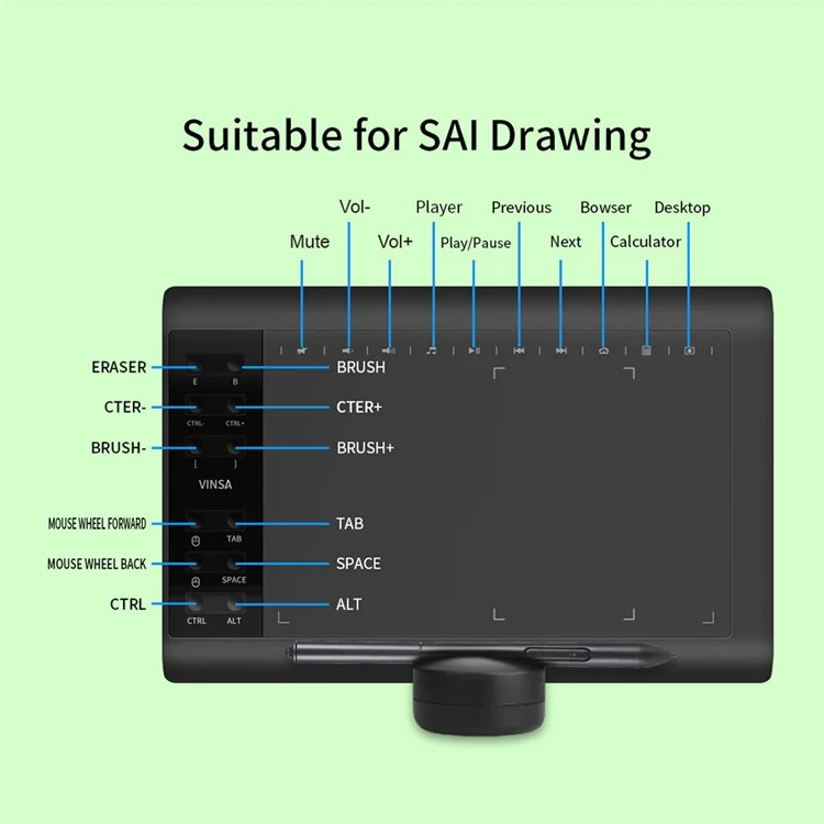 VINSA Tavoletta Grafica Elettronica Digitale Tavoletta da Disegno a Mano + Penna Sensibile alla Pressione con Film da Sensazione Manuale e Borsa da Trasporto Kit Set per Telefono Cellulare Computer Laptop
